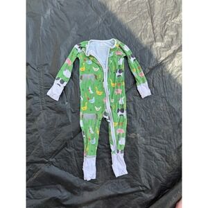 Little Sleepies Farm Animal Zippy Pajamas Green Bamboo Viscose 6-12 Months